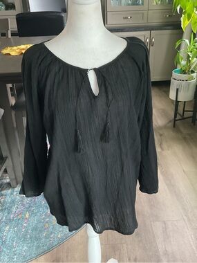 Talbots Black Tassel Peasant Tunic